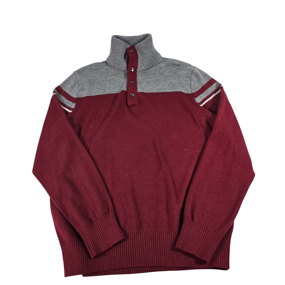 Banana Republic Mens Merino Wool Blend Colorblock Mock Neck Sweater Red Gray L